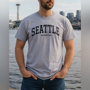SEATTLE Washington‎ Heather Grey Cotton Short Sleeve T-Shirt sz L Unisex Travel